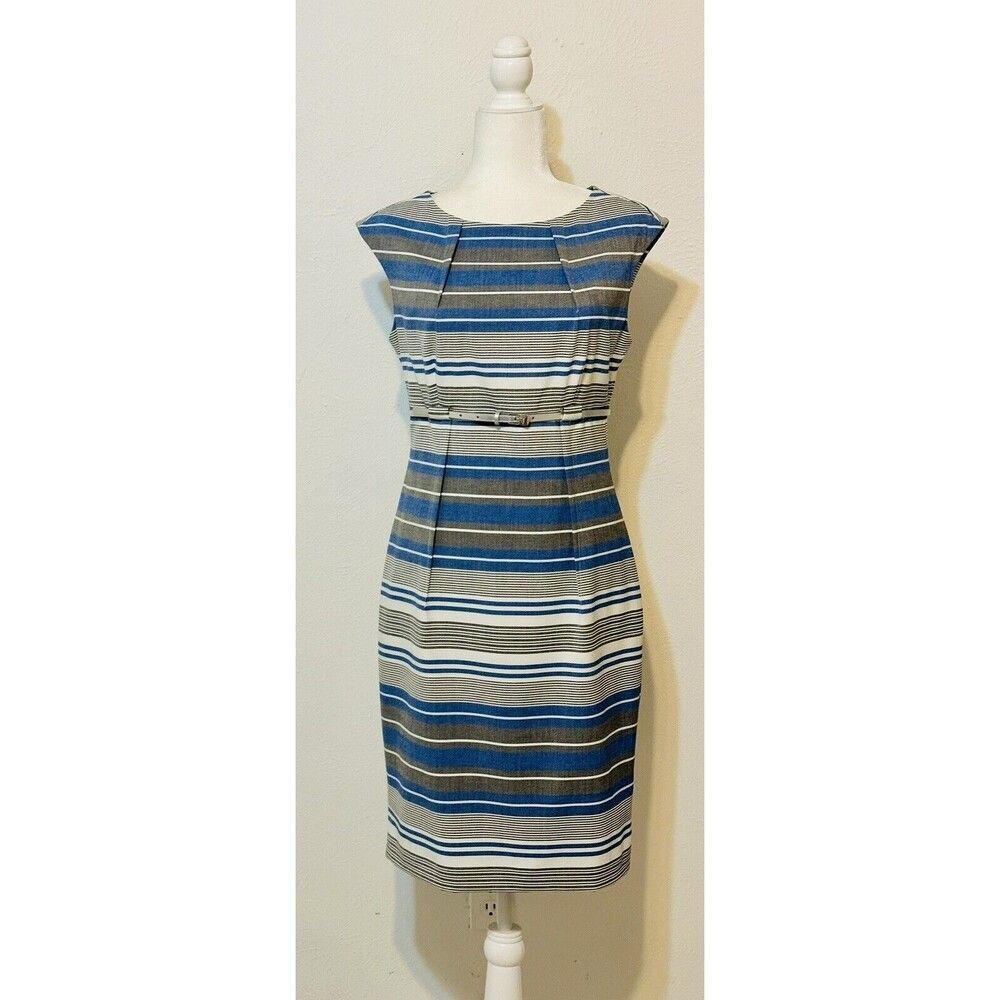 Calvin Klein Women Size 6 Striped Belted Lined Sleeveles Dress Nautical Feminine